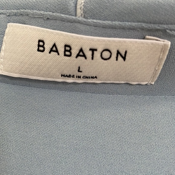 BABATON baby blue with white stitching silk like blouse Size L - Picture 3 of 5